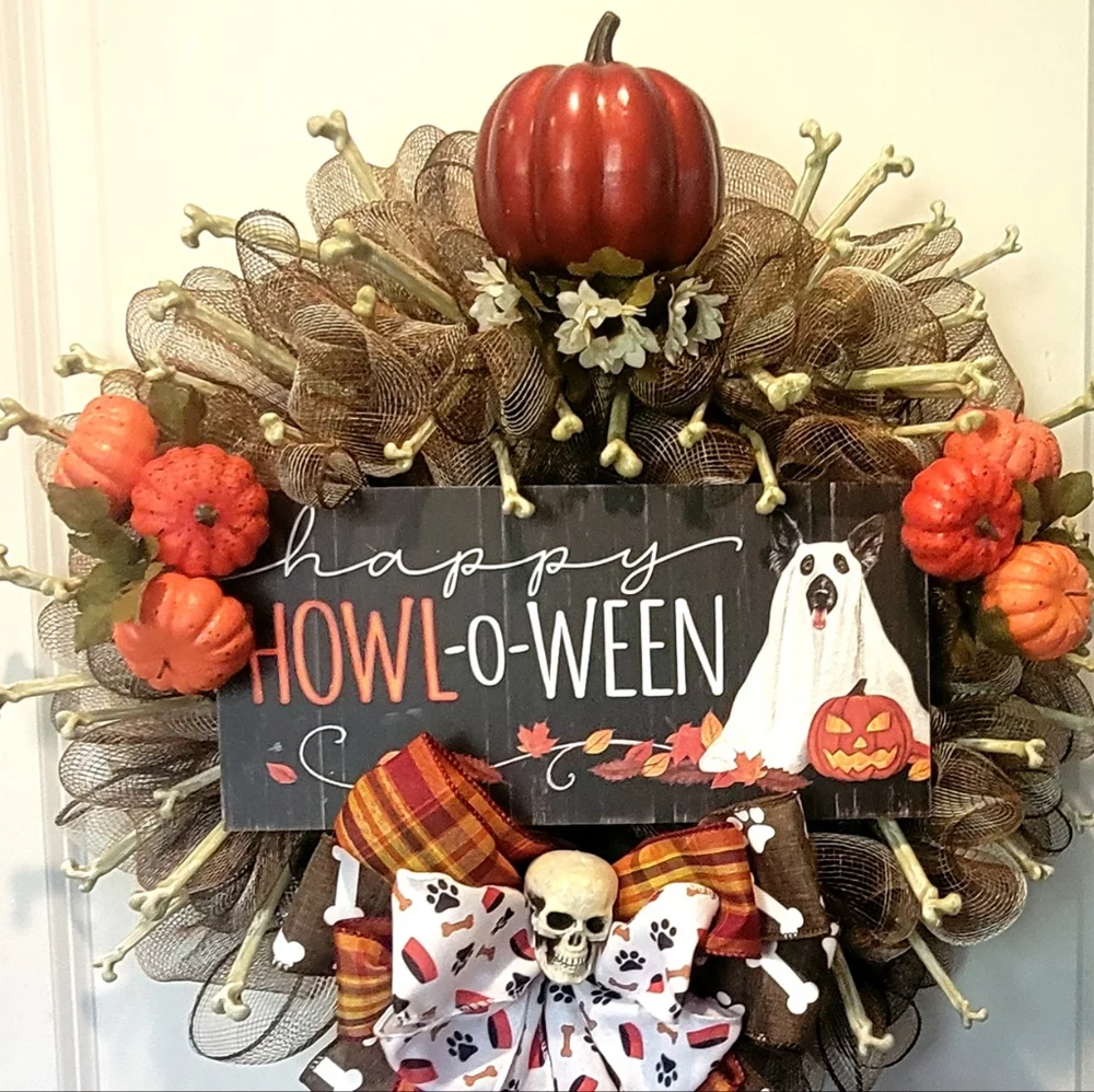 Halloween Dog Wreath Game of Bones Howl-o-ween